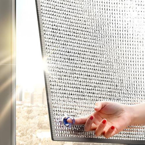 Pellicola Isolante Riflettente per Finestre, Schermatura Termica Oscurante in Alluminio, Protezione Solare UV per Casa Balcone Camper Garage Tetto e Veranda(100x120 cm)