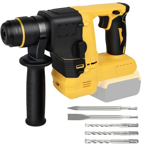 LIROPAU Perceuse sans fil compatible avec batterie DeWalt 20 V Max, changement rapide de mandrin SDS-Plus, marteau perforateur sans fil avec 5 forets pour béton, maçonnerie, bois (à l'exception des