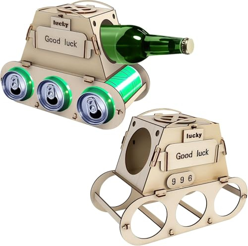 Bierträger Holz Lustige Panzer Design Holz Flaschenträger für Party Personalisierter Tank-Design Bierhalter Getränketräger DIY Bierflaschenhalter Bier Geschenke für Männer Kreative Biergeschenk (2PC)