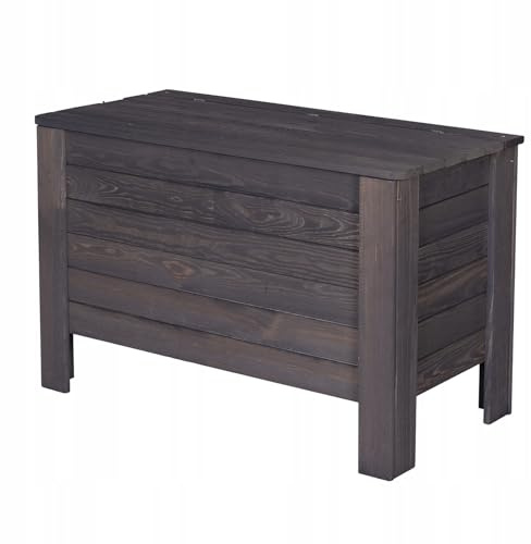STOLMAK Gartenbox 80x52x40 cm Grau Kiefernholz Massiv Auflagenbox Kissenbox Holztruhe Aufbewahrungsbox Truhe Kiste Gartenmöbel 166l