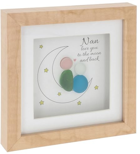 Shudehill Giftware Decorative Pebble Art Square Frame, Love Quote for Nan, Glass and Wood Design, Moon and Stars Theme