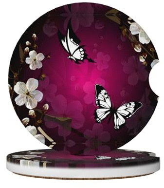 Set di sottobicchieri in ceramica da 6,5 cm, con stampa a farfalla, colore: nero e bianco, adatti per portabicchieri