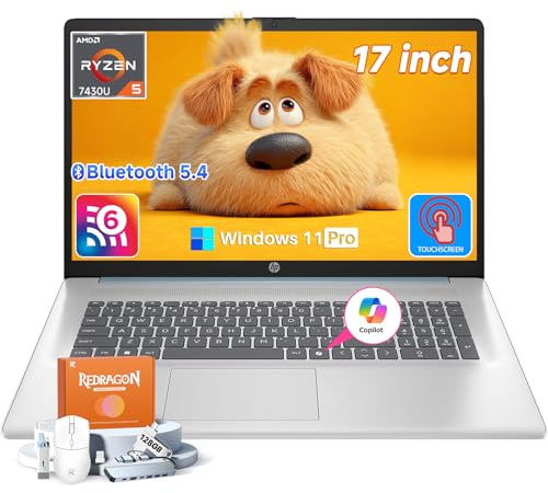 HP 2026 17 inch Touchscreen Laptop, Windows 11 Pro, Copilot AI, AMD Ryzen 5 7430U, 17.3 HD+ Anti-Glare Touch Screen, 32 GB RAM, 1 TB SSD, Fast Charge, HD Camera, Wi-Fi 6, Bluetooth 5.4, Accessories
