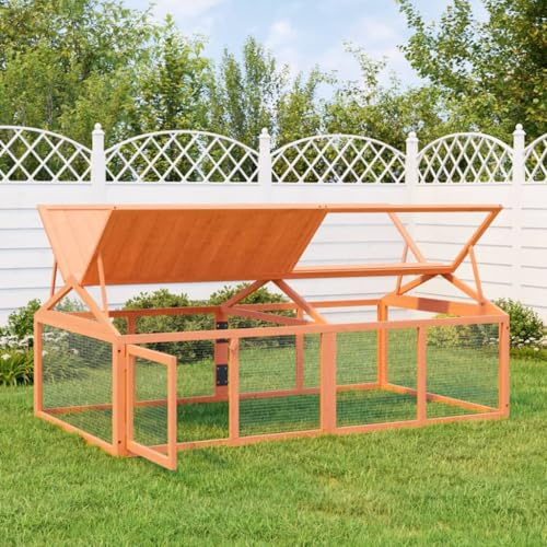 Kleintierstall Größe Braun 200 x 112,5 x 74 cm aus massivem Kiefernholz mit Metallnetz für den Außenbereich