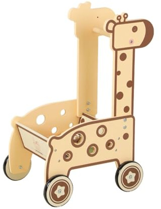 LeeQinersw Chariot d'apprentissage pour Enfants Chariot Pousseur Caddie Jouet en Bois avec Panier de Rangement et Poignée Réglable Favorise l'Équilibre et la