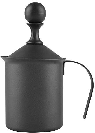 Batidora Espumadora de Leche Manual, para hacer espuma manual con vaporizador de leche de acero inoxidable con asa y tapa Taza de jarra para café Cappuccino Latte(400ml)