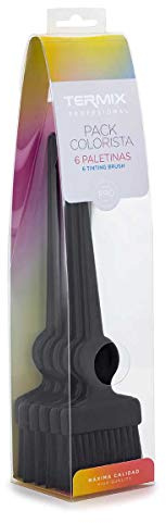 Termix Pack colorista con 6 paletinas pequeñas con fibra negra suave. Accesorio de coloración profesional de peluquería.