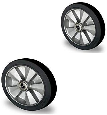 2 ruote in gomma 200 mm per carrello con cuscinetti a sfera, foro 20 (200-20-55)