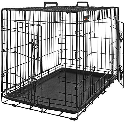 Feandrea Hundekäfig, Hundebox, zusammenklappbar, transportabel, 2 Türen, 107 x 70 x 77,5 cm, schwarz PPD42BK