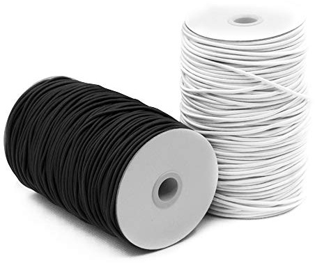 SourceTon, Cordón elástico de 2 mm, 2 Unidades, cordón de Perlas (Blanco y Negro, 50 m), Ideal para Manualidades, Diademas y Aplicaciones domésticas.