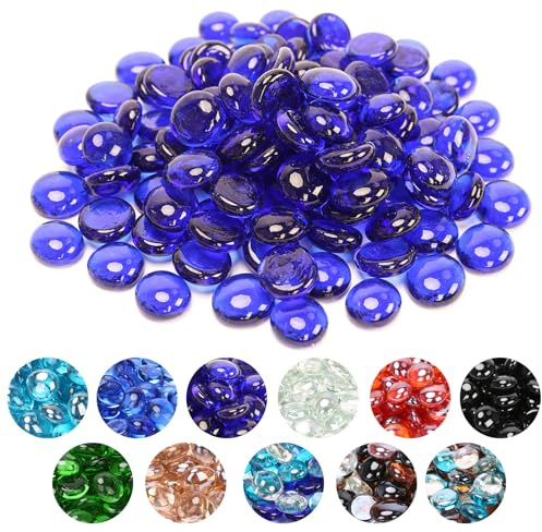 Grisun 1/2 inch Cobalt Blue Fire Glass Beads for Fire Pit - 10 Pounds Reflective Round Glass, Decorative for Natural or Propane Fireplace, Fire Table, Fish Tank, Vase Fillers and Landscaping