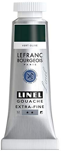 Lefranc Bourgeois 301207 Linel Gouache extrafeine und geschmeidige Wasserfarben mit maximaler Farbintensität, Leuchtkraft für streifenfreien Auftrag, 14ml Tube - Olivgrün