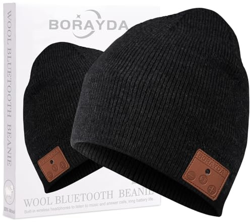 BORAYDA Bluetooth Mütze,kabellose Strickmütze, 30 Stunden Spielzeit, integriertes Mikrofon und HD-Stereo-Lautsprecher