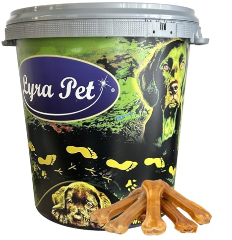 Lyra Pet® 50 STK. Kauknochen aus Rinderhaut ca.16 cm getrocknet + 30L Tonne | Proteinreicher Hundeknochen - Ideal zur Zahnpflege- Langer Kaugenuss - Nährstoffreich & naturbelassen - Fettarmer Kauartikel