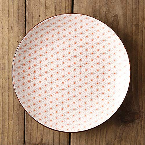 Plato de cena de cerámica de underglaze creativo de estilo japonés plato de plato hondo redondo para el hogar plato retro azul y blanco-7 pulgadas rosa