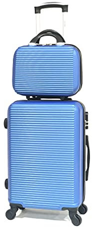 Französischer Koffer - Hartschalen Kabinengepäck ABS mit Kosmetikkoffer - Hartsreisekoffer 55 cm mit Kosmetikkoffer - Robuster, bequem und Leichter - 5859 Blau C+V