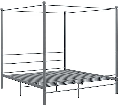 vidaXL Himmelbett Metallbett Bett Doppelbett Bettrahmen Bettgestell Lattenrost Schlafzimmermöbel Schlafzimmerbett Grau Metall 180x200cm