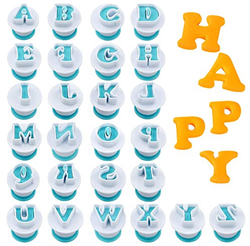 26 Pcs Moldes de Letras, Moldes Cortadores con forma de Alfabeto, Bricolaj eImprimir Galletas Abecedario Molde para Decoración de Tortas, Fondant, Pastel, Niños