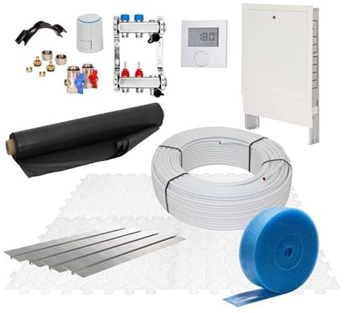 Fußbodenheizung Warmwasser Set 10m² Trockenestrich 25 mm Dämmplatte Alu-Verbund Rohr Regelung D