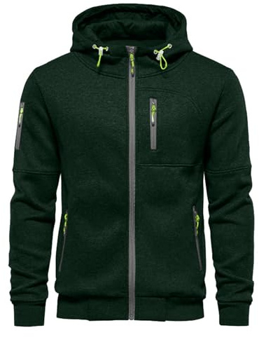 VANVENE VANVENE Herren Hoodie Sweatshirt Jacken Leichter Langarm Reißverschluss Hoodie Pullover Top Pullover Neu-Grün S