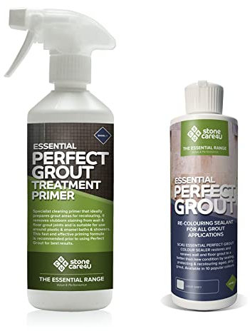 StoneCare4U Essential Perfect Grout, Light Grey, 500ml + 237ml (BUNDLE). Restore & Renew Old Kitchen, Bath, Wall & Floor Grout. Superior Alternative to Grout Pen - Stonecare4u