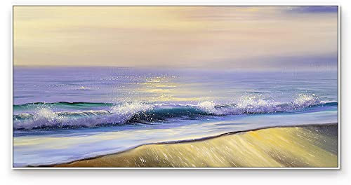 Leinwand Bilder, Lila Textur Meer Flut Wellen Dämmerung Landschaft Abstrakte Moderne Rahmenlose Handgemalte Ölgemälde Auf Leinwand Für Familienwand Wohnzimmer Esszimmer Home Art Decor, 150