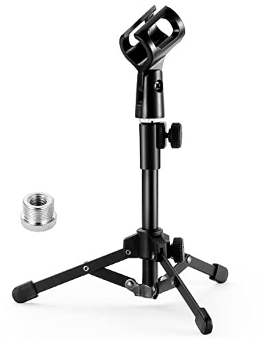 BILIONE Trépied extensible pour microphone avec clip de microphone, adaptateur à vis en métal de 5/8 à 3/8 pour Blue Snowball, Shure SM7B, Sm58 et autres microphones