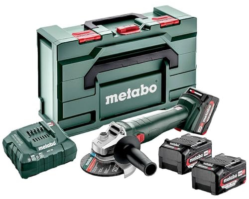 Metabo W 18 L 9-125 Quick Set Akku-Winkelschleifer 18V (Schleifer/Schleifgerät/Schleifmaschine mit 3x 4Ah Li-Power, Ladegerät ASC 55 in metaBOX 165 L) # 602249960