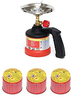 ROTHENBERGER Industrial Scout Campingkocher inklusive 3x C200 Supergas Stechkartusche mit integriertem Gas Lock System | Kartuschenkocher | Kocher Gas | Camping
