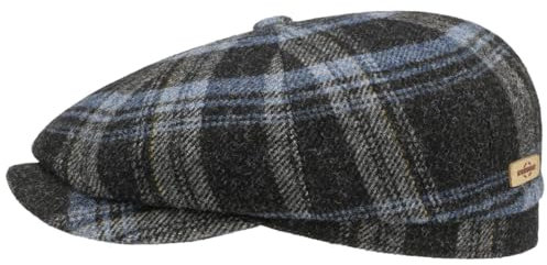 Stetson Hatteras Shadow Plaid Flatcap Karierte Klassische Schirmmütze Melierte Wollcap Damen Herren Herbst Winter blau XL (60-61 cm)