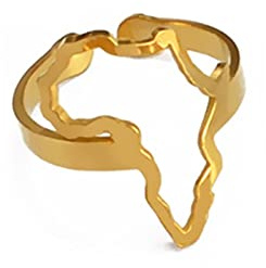 Afrique Contour Carte Anneaux Bague Réglable Pour Femme - Cartes De Charme Africain Ouverture Doigt Classique Bague Culture Bijoux Pour Unisexe Dames Cadeau De Fête D'Anniversaire,Or,Comme
