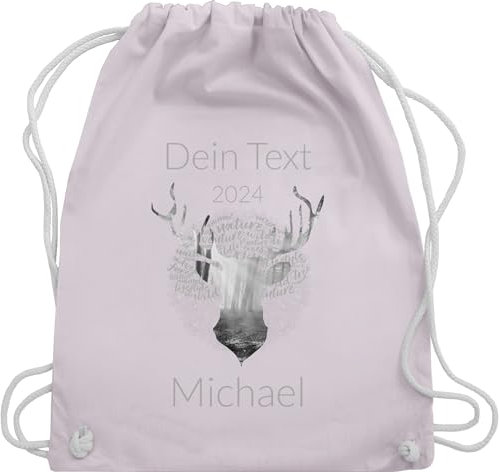Turnbeutel Rucksack - Kompatibel Oktoberfest - Tag Cloud - Hirsch und Name in Silbergrau - Unisize - Pastell Rosa - oktoberfest-tasche trachten beutel trachtenrucksack bayrisch beutelrucksäcke