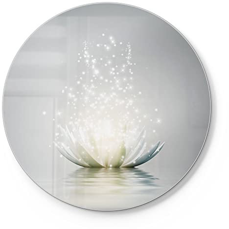 DEQORI Planche à découper ronde en verre - Diamètre : 30 cm - Motif fleur de lotus scintillante - Planche à découper design pour la cuisine - Planche à petit-déjeuner antibactérienne et antidérapante