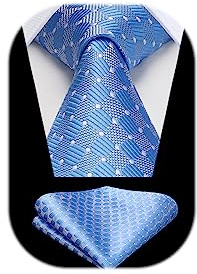HISDERN Herren Krawatte mit Einstecktuch Karierte Formelle Klassische Hochzeit Herrenkrawatte und Taschentuch Set für Männer