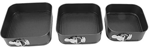 Jenngaoo Square Springform Cake Pan Set of 3, Nonstick Leakproof Baking Pans with Removable Base 22/20/18cm for Cheesecake Pizza Quiches, Oven Safe Bakeware