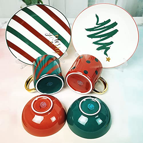 DUDSME Set di stoviglie rotonde per le vacanze in ceramica Set di stoviglie natalizie per 4/6/8/12 piatti in porcellana Set con piatti da insalata, ciotole e tazze, idea regalo unica per qualsiasi