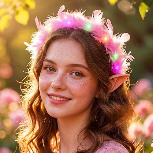 Fashband LED-Stirnband, leuchtende Feder-Kopfbedeckung, Party- und Festival-Kranz, Haar-Accessoires für Damen