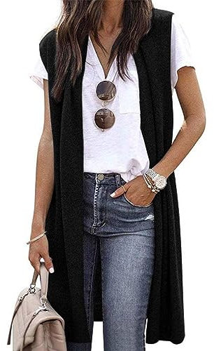 Cardigan Donna Estivo, Cardigan Da Donna Aperto Sul Davanti Senza Maniche Lunghezza Media Cardigan Da Donna Blazer Gilet Spacco Laterale Lungo Spolverino Galleggiante Cardigan Coprispalle Nero Xl
