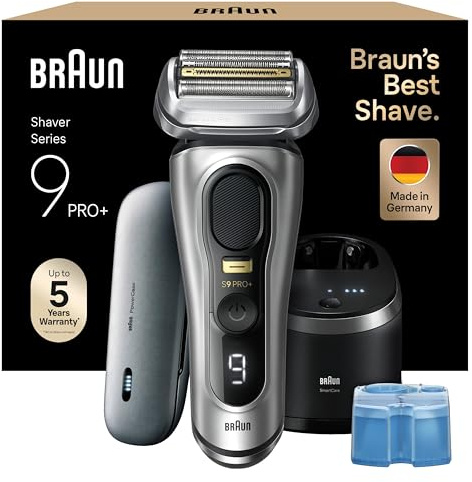 Braun Series 9 PRO+ 9577cc Electric Razor for Men, 5 Pro Shave Elements & Precision Long Hair Trimmer, 6in1 SmartCare Center, PowerCase for Mobile Charging, Wet & Dry, 60min Battery Runtime