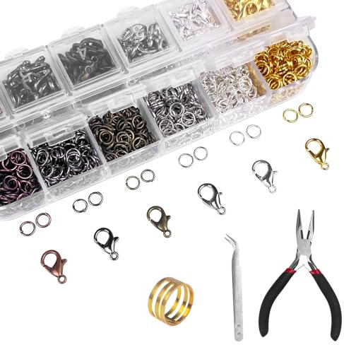Avesteir 960 Stück verschlüsse für armbänder (mit 120 Stück karabinerverschluss und 840 Stück Biegeringe), kettenverschluss, halsketten verschluss, mit schmuckzange Pinzette Sprungringöffner, 6 Farben