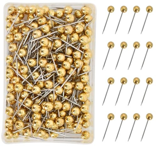 200 stycken kartstift stift stift anslagstavla pins för anslagstavla plasthuvud stift med stålspets för map pin-nålar, stift set med förvaringslåda (guld)