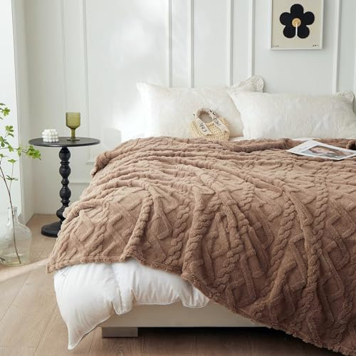 QOFLY Manta cálida y suave, forro polar, color marrón, 150 x 200 cm, manta XL para sofá y salón