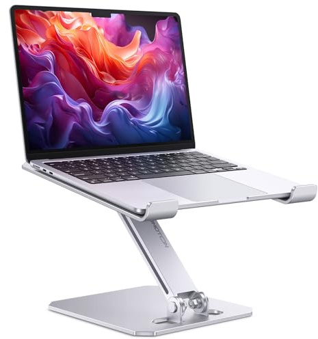OMOTON Aluminium Laptop Ständer, Höhenverstellbar & Faltbarer Laptop Stand | Notebook Ständer mit Belüftung, Ergonomisch & Rutschfest, Laptop Halterung für MacBook Pro/Air (11-16 Zoll), Silber