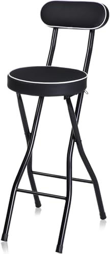 Thyle 1 Pcs 27.5 Inch Folding Bar Stool with Backrest Tall Foldable Stool Chair with Cushioned Padded Portable Collapsible Counter Height Chair for Kitchen Island Shop Cafe Dining Room