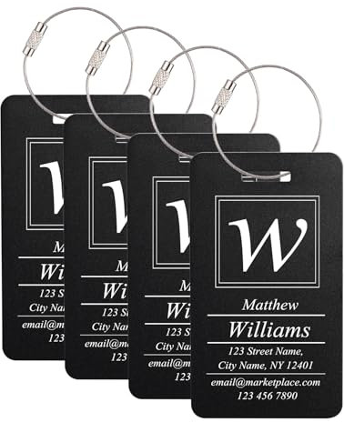 MeMeDIY Personalisierte Gepäckanhänger Aluminium mit Namens/Text/Logo und Adress Gravur Dauerhaft Wasserdicht Metallanhänger Reise-Tags für Koffer 1–4er-Pack Horizontales & Vertikales Modell A2