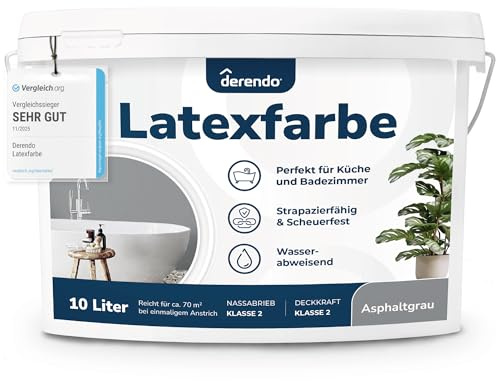 derendo Latexfarbe Grau Asphaltgrau abwaschbar hohe Deckkraft Innenfarbe matt 10l