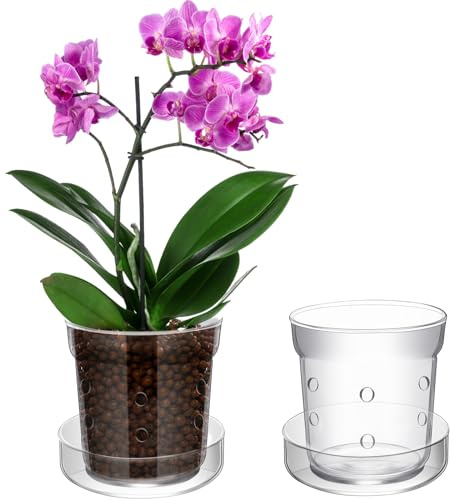 Baderke Macetas de orquídeas antideslizantes de 4 pulgadas con agujeros de drenaje y bandeja, maceta de vidrio transparente para trasplantar orquídeas, macetas de flores transpirables, jarrón de