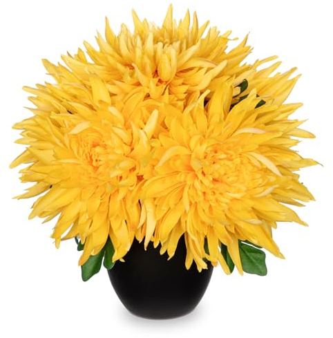 Oairse 5 Köpfe Kunstblumen Chrysanthemen im Topf Dekoration Künstliche Große Spinnenmütter-Blumen für die Heimdekoration, Hochzeit, Haus Garten Party Büro Dekoration Blumenarrangement, Gelb