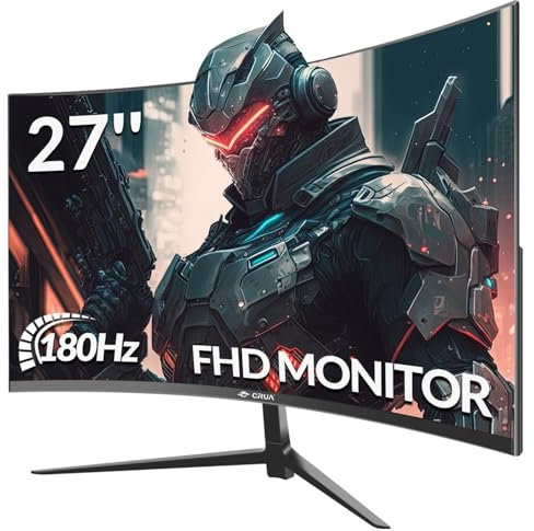 CRUA 27 Inch Curved Gaming Monitor 180Hz 1ms FHD 1080P Computer Monitor FreeSync|1800R|100% sRGB|HDR|Low Blue Light|HDMI DP Ports|VESA Mount