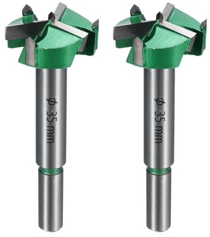 sourcing map 2pcs Forstner Drill Bits 1-3/8 (35mm) Carbide Upgraded 3 Flutes Wood Hinge Drill Bits Opener Cutter for Hole Drilling Woodworking, Green